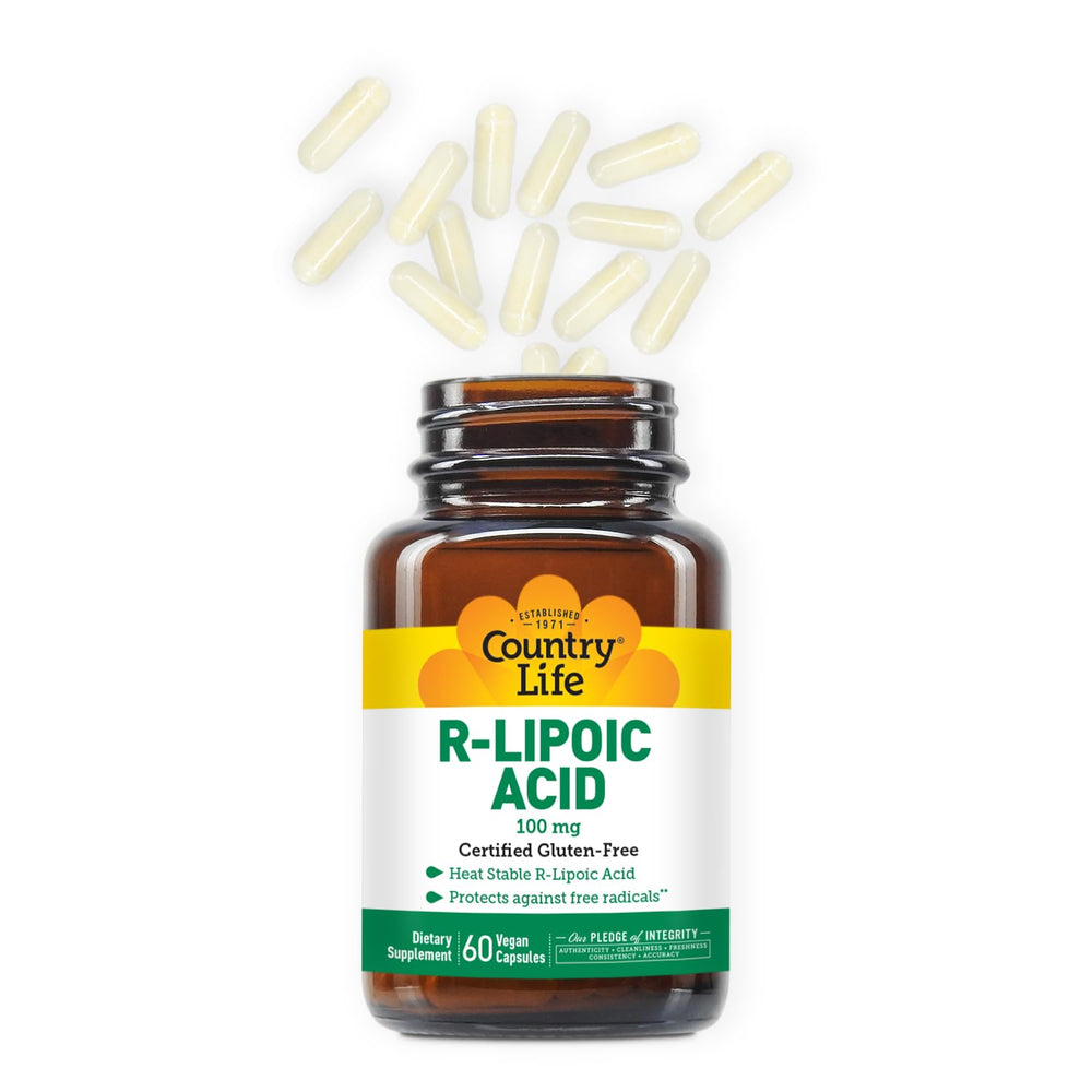 Country Life R-Alpha Lipoic Acid Complex on shelf suggests everyday antioxidant support.
