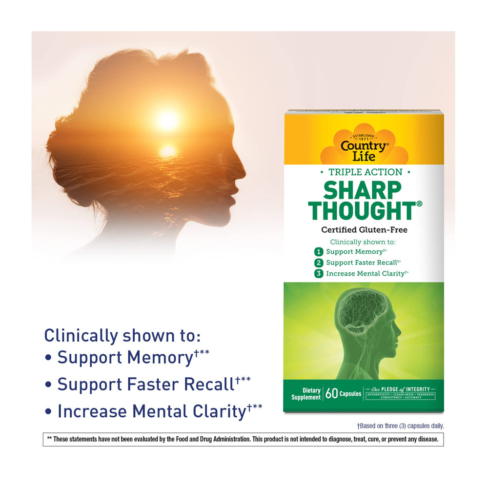 Country Life Sharp Thought gluten-free seal indicating clean formula.