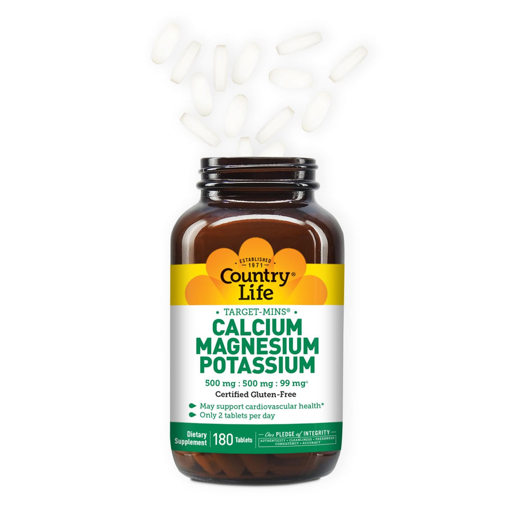 Country Life Target Mins bottle label shows vegan and gluten-free status.