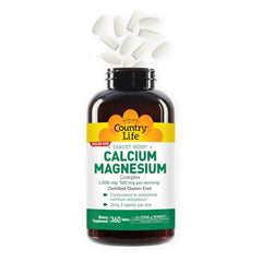 Country Life Target-Mins capsules closeup highlighting daily calcium and magnesium intake.