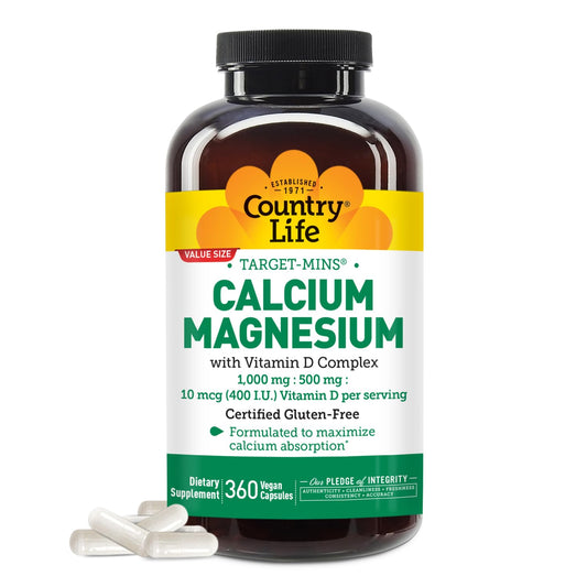 Country Life Target-Mins calcium magnesium vitamin D bottle for daily mineral support