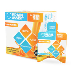 Cover Three Brain Assist bottle being poured for quick focus on the go