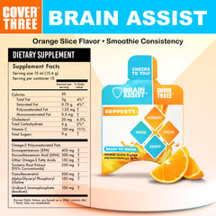 Cover Three Brain Assist label close-up highlighting curcumin and uridine ingredients