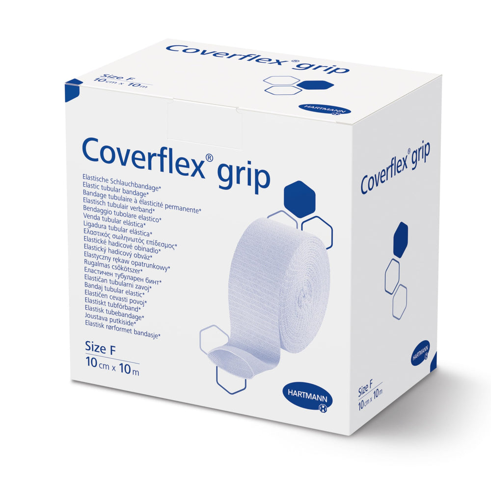 Coverflex Grip tubular bandage shows secure stay-put fit during movement.