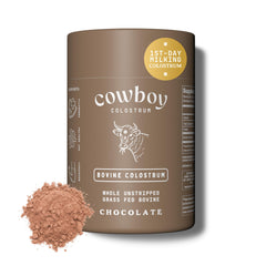 Cowboy Colostrum bottle packaging highlights premium branding and sugar free formula.