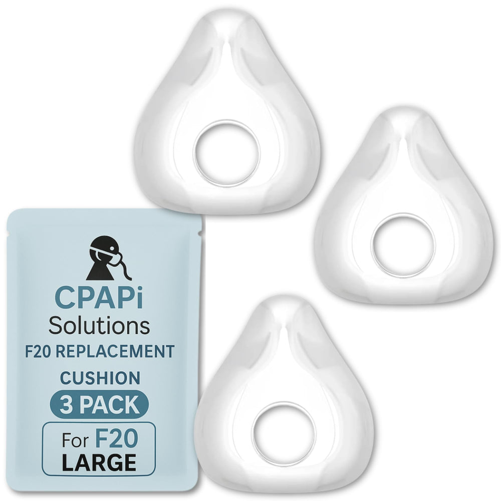 CPAPi Solutions F20 cushion close-up with soft silicone seal for secure AirFit fit