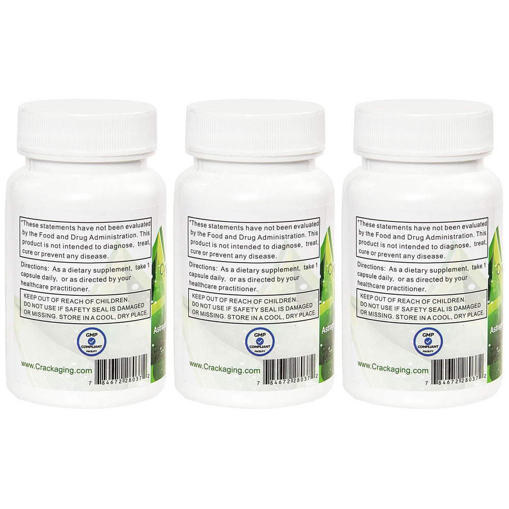 Crackaging Cycloastragenol label shown beside bottles and packaging.