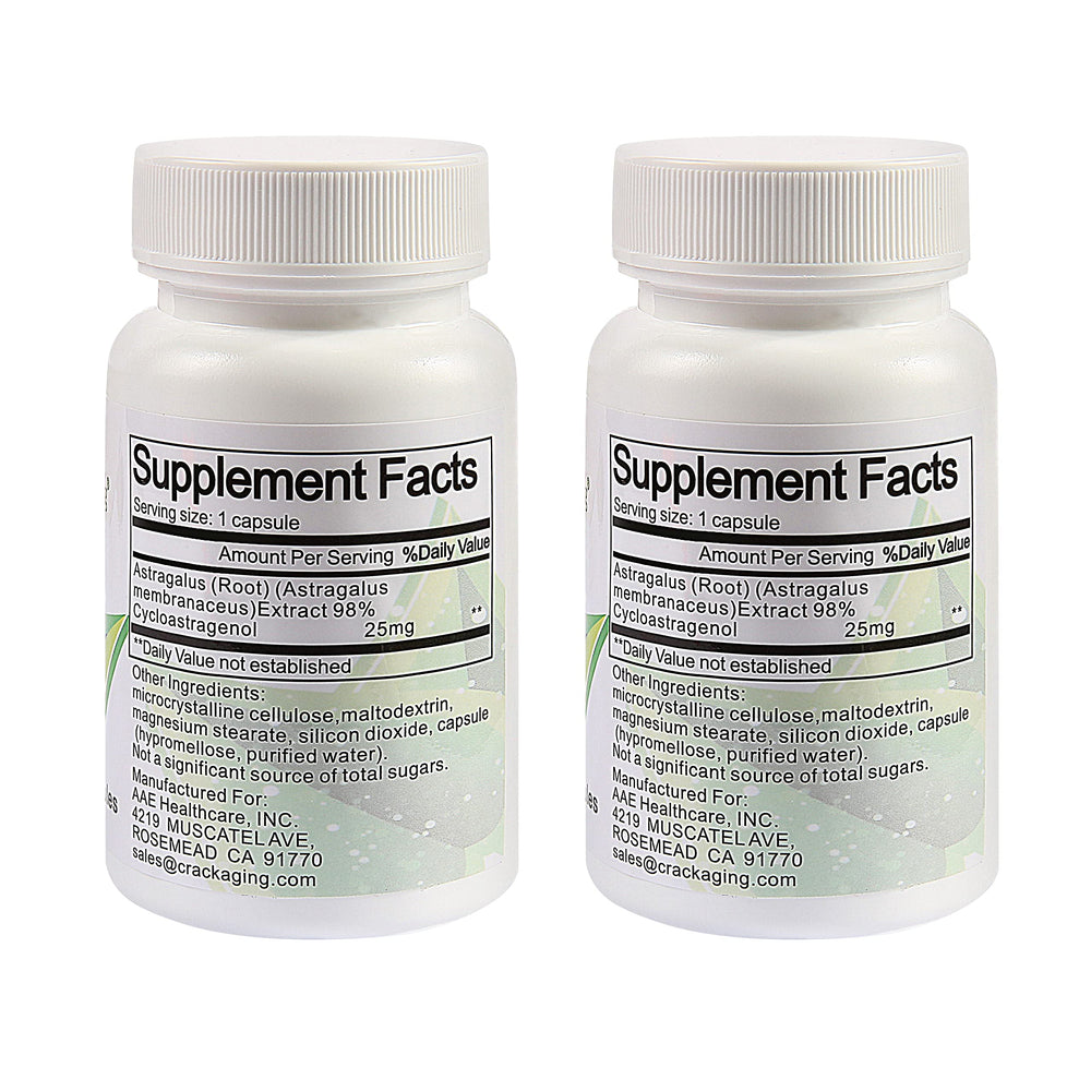 Crackaging Cycloastragenol veggie capsules packaging shows natural ingredients