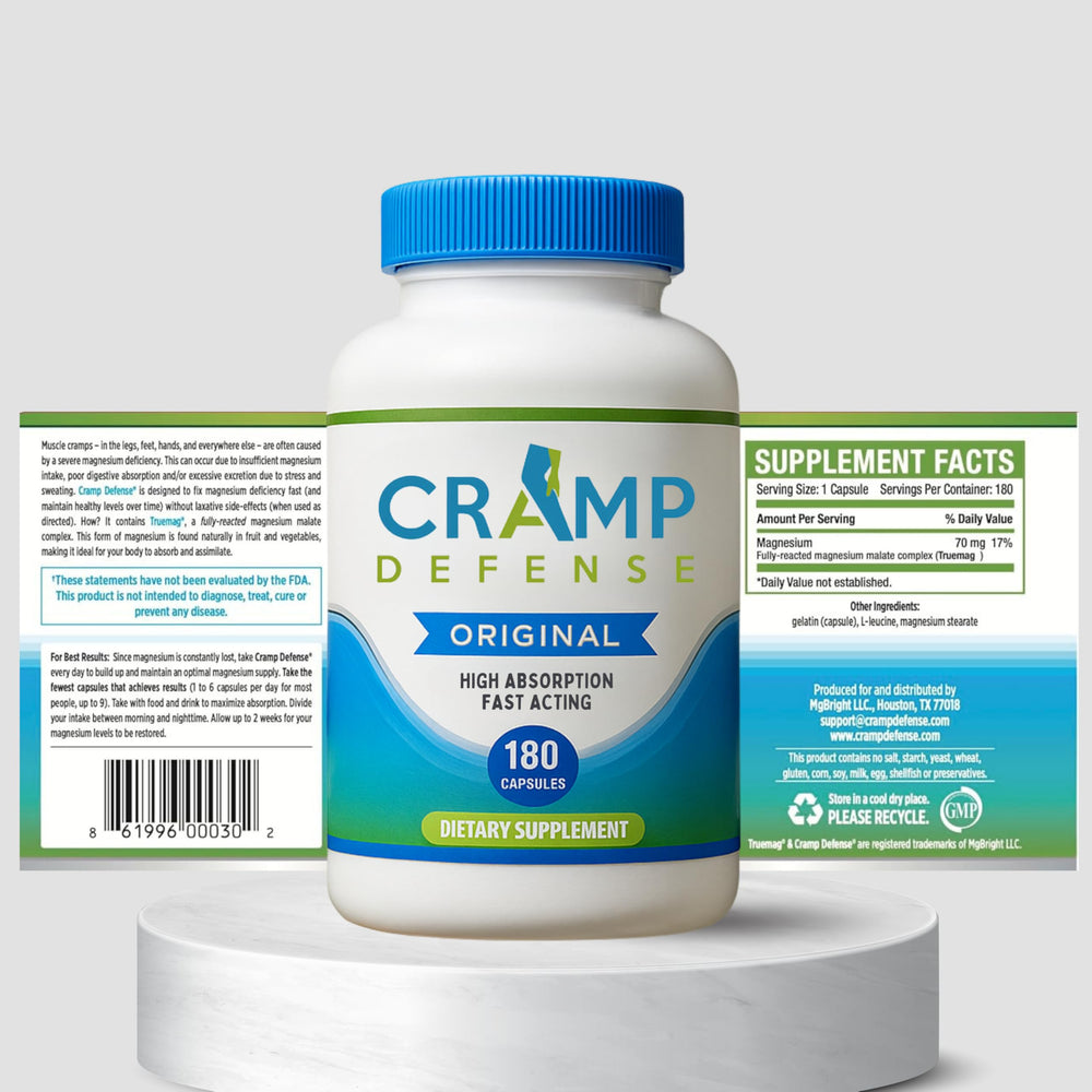 Cramp Defense in-use on kitchen counter for convenient magnesium support