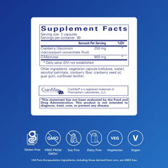 Cranberry D-Mannose capsules close-up, vegan non-GMO formula