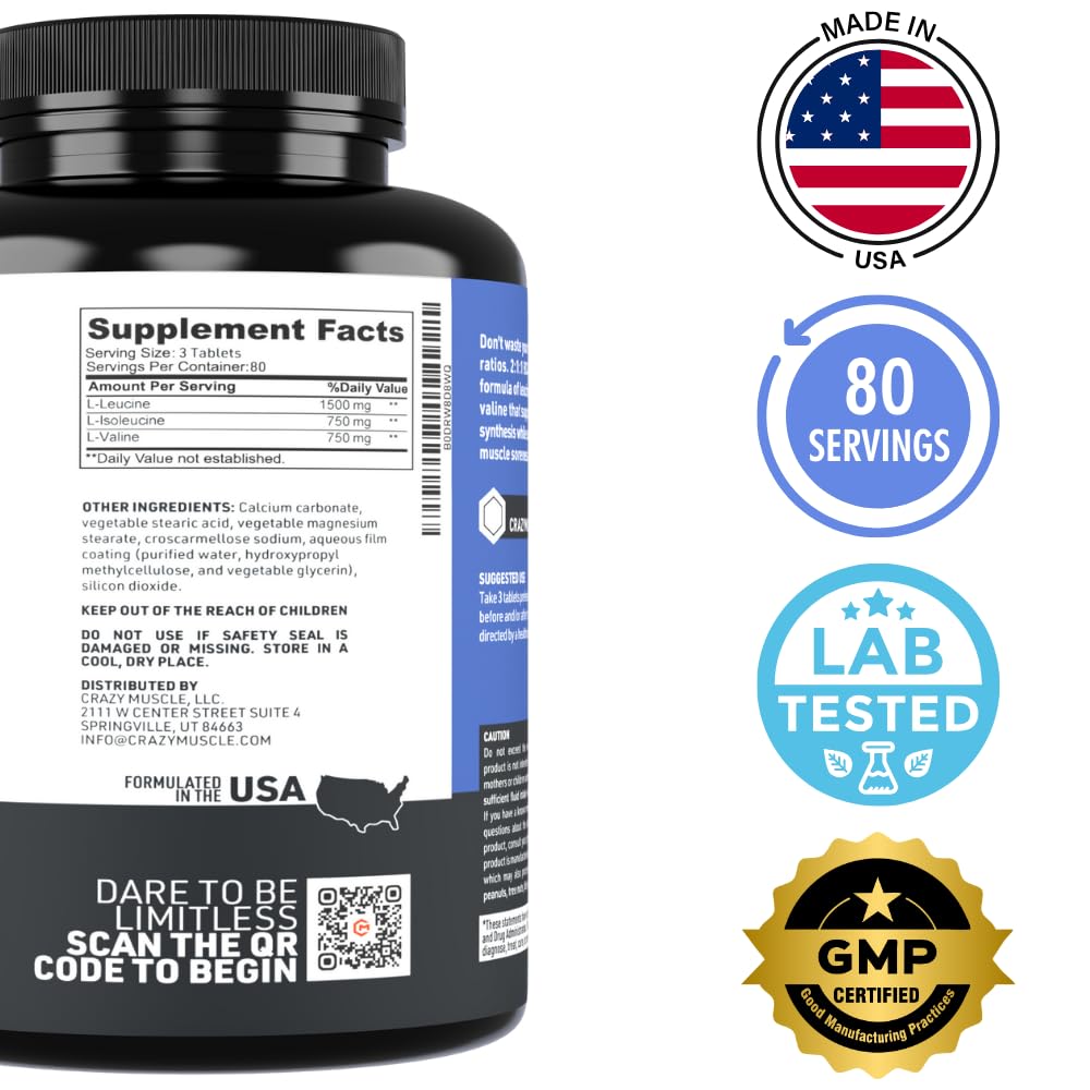 Crazy Muscle BCAA bottle with creatine and other stack items.