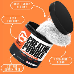 Crazy Muscle creatine monohydrate powder scoop shows easy mixing
