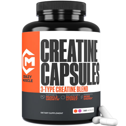 Crazy Muscle Three-Atine bottle front showing label, ideal for daily training support.