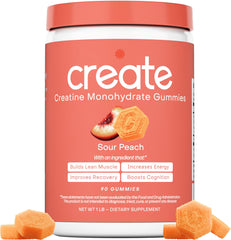 Create Creatine Monohydrate Gummies orange bottle for convenient daily performance support