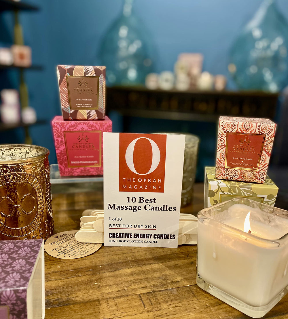 Creative Energy Candles organic coconut oil and vitamins in the formula.