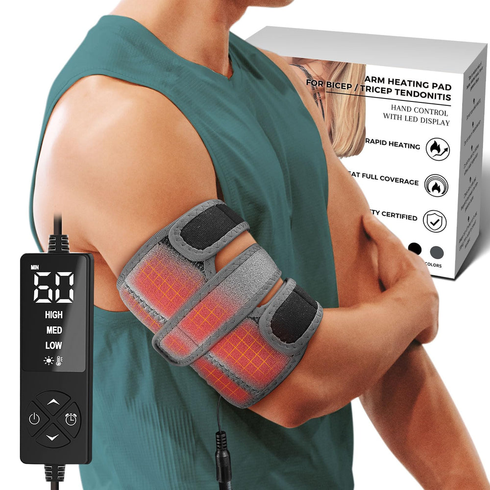 CREATRILL upper-arm heating pad sleeve worn for targeted arm warmth and comfort