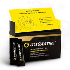 CreGAAtine micronized creatine sachet close-up for convenient daily use