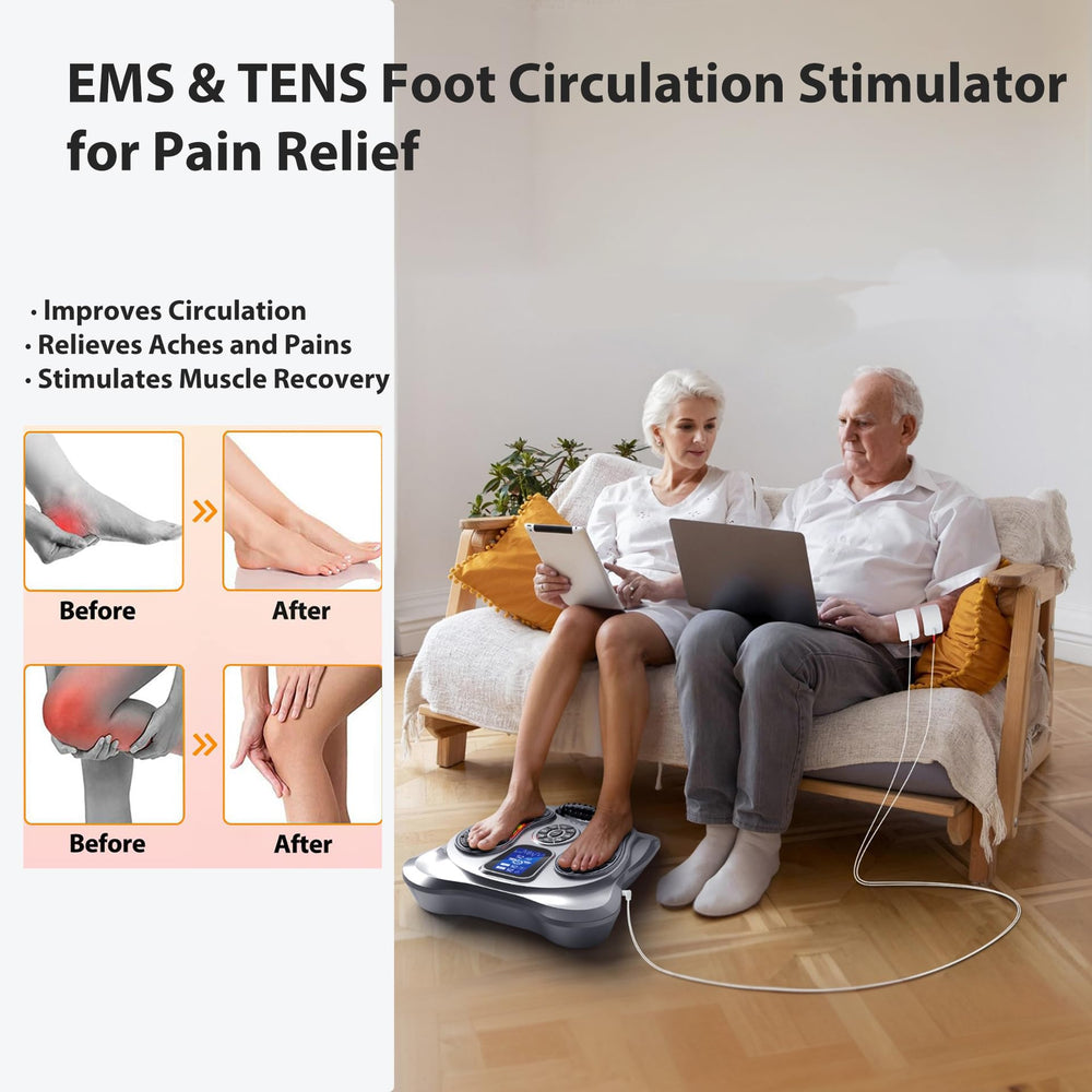 Creliver EMS Foot Massager pads close-up highlighting 8 waterproof pads for customization