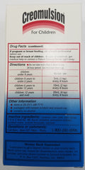Creomulsion Children's Cough Syrup packaging box, clear labeling for easy selection