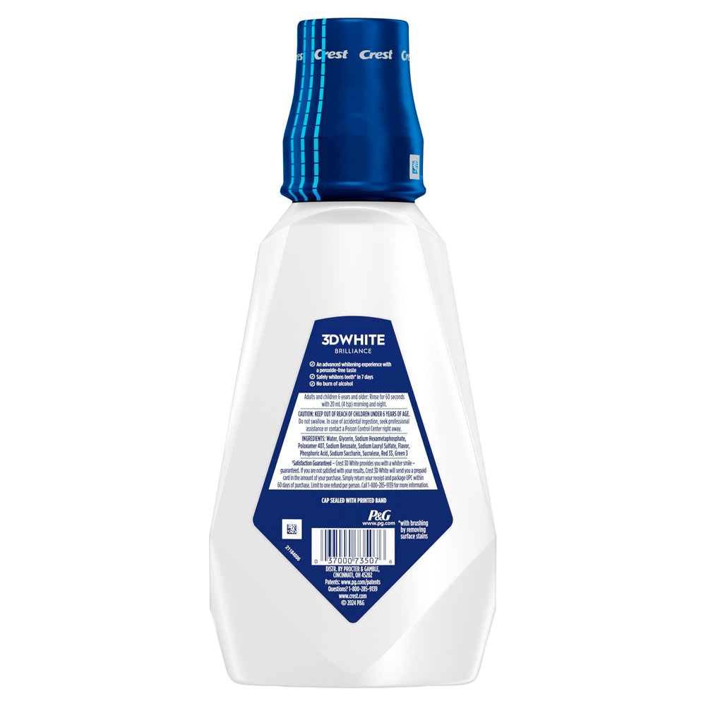 Crest 3D White Brilliance branding on bottle for trust and consistency.