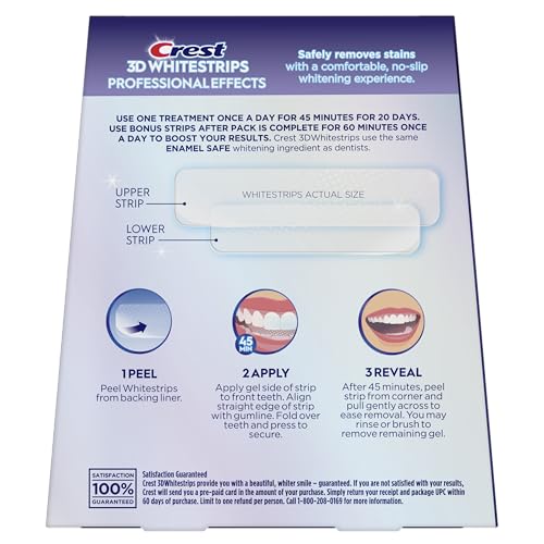Crest 3D Whitestrips Professional Effects enamel safe claim label.