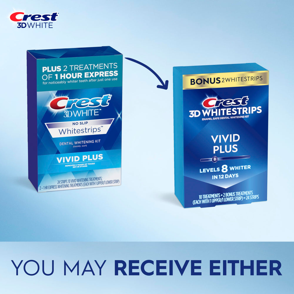 Crest 3D Whitestrips Vivid Plus upper strip during a 30-minute treatment