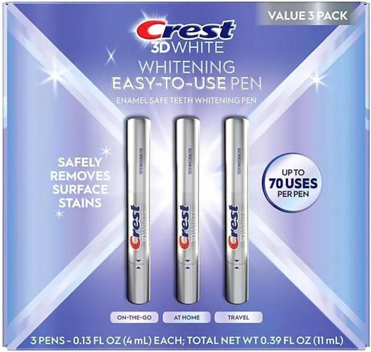 Crest 3DWhite enamel-safe pen application demonstrates easy, mess-free whitening on teeth.