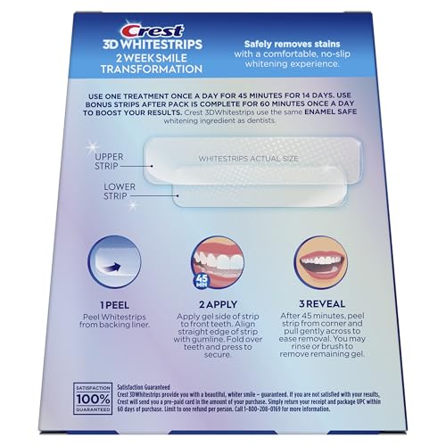 Crest branding on packaging reinforces quality and consistent whitening results.