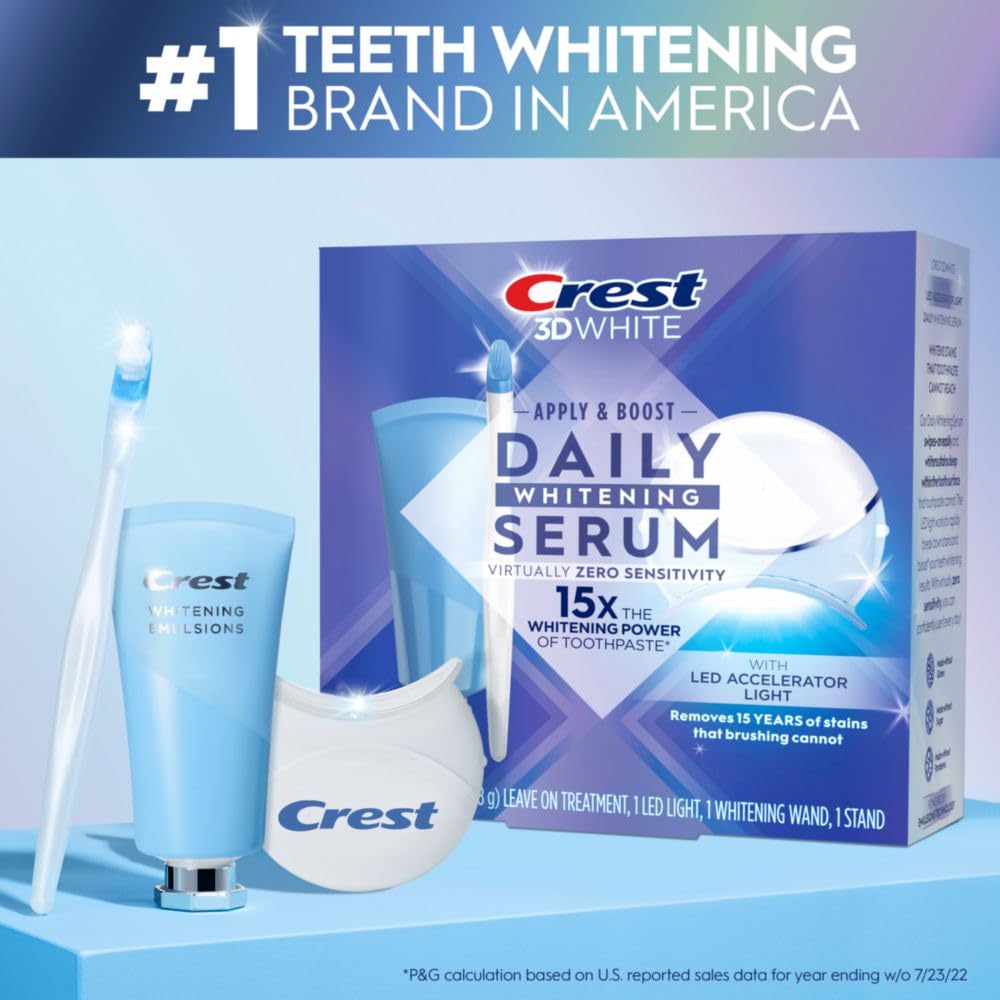 Crest Emulsions packaging with tube, wand, stand, and LED light
