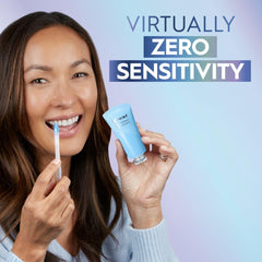Crest Whitening Emulsions in use on teeth showing comfortable leave-on application