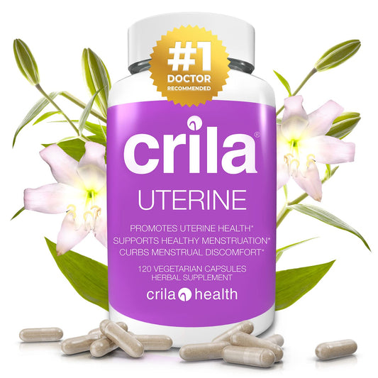 CRILA patented uterine supplements bottle for menstrual comfort