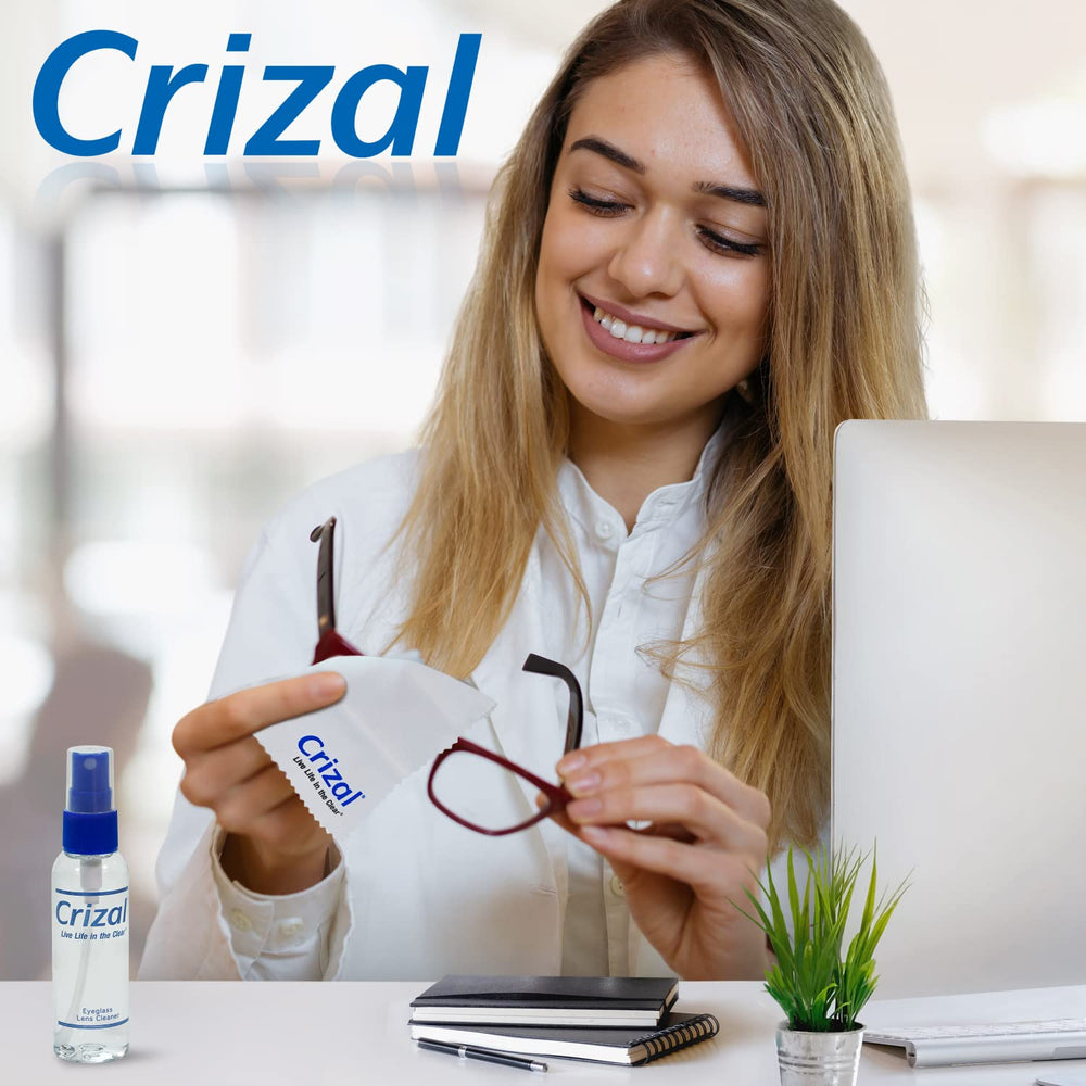 Crizal 10-pack 2oz bottles for convenient AR-safe lens cleaning