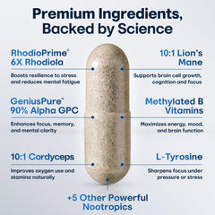CRTX Nutrition Focus bottle pour showing convenient capsules for on-the-go productivity.