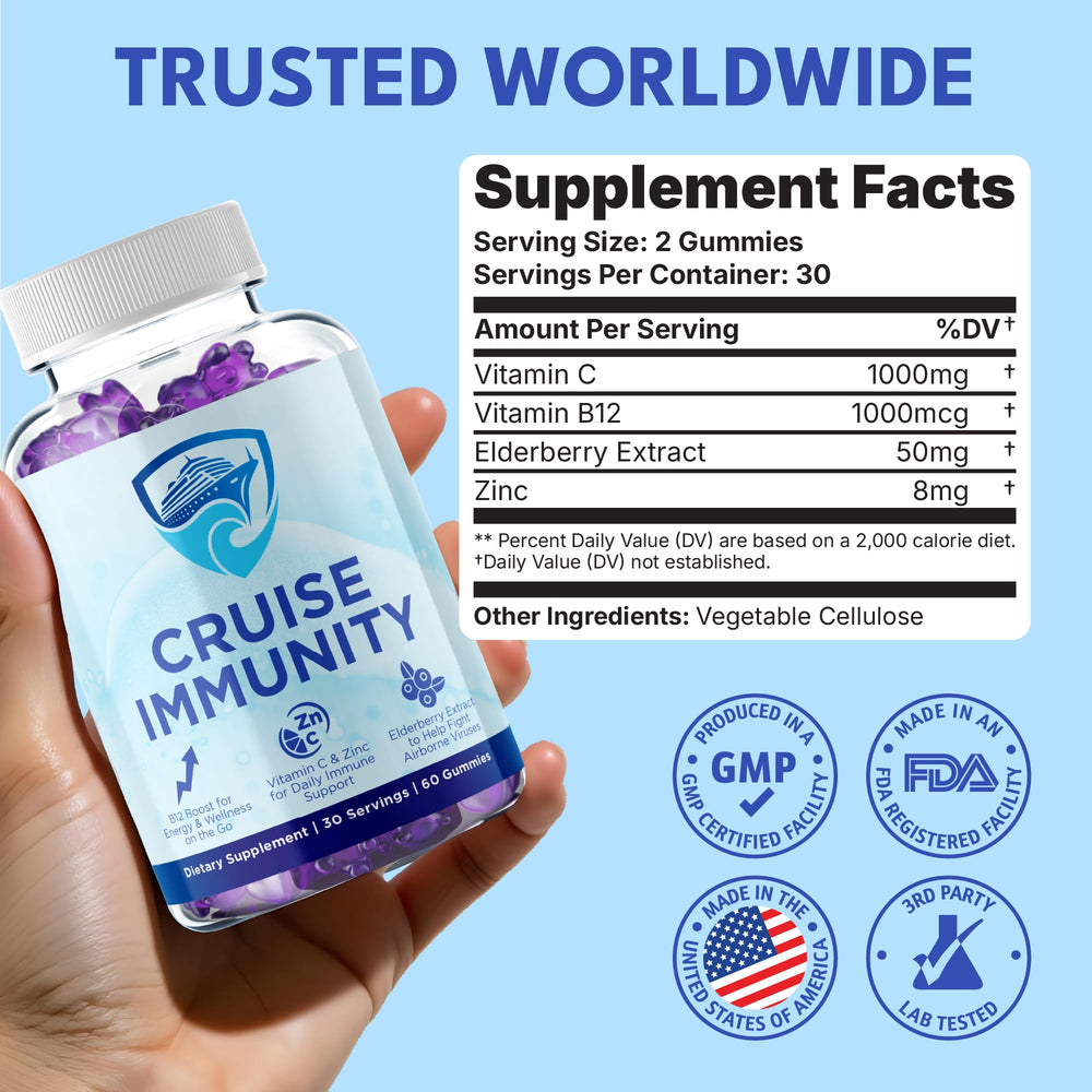 CRUISE IMMUNITY gummies close-up with rich berry flavor and chewy texture