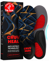 CRUVHEAL Work Orthotic Insoles packaging supports long shifts with stability
