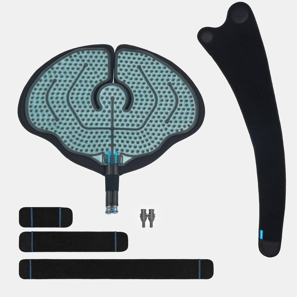 CRYOFORCE CFA-1 universal pad knee wrap delivers 360° knee coverage for post-surgery cold therapy sessions.