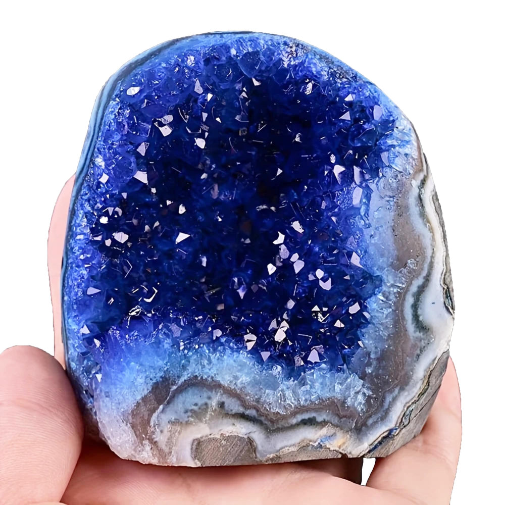 CrystalHola blue geode quartz druzy cluster on display enhances desk decor
