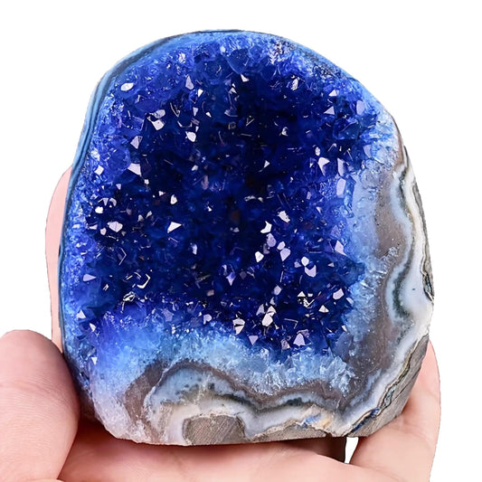 CrystalHola blue geode quartz druzy cluster on display enhances desk decor