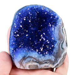 CrystalHola blue geode quartz druzy cluster on display enhances desk decor