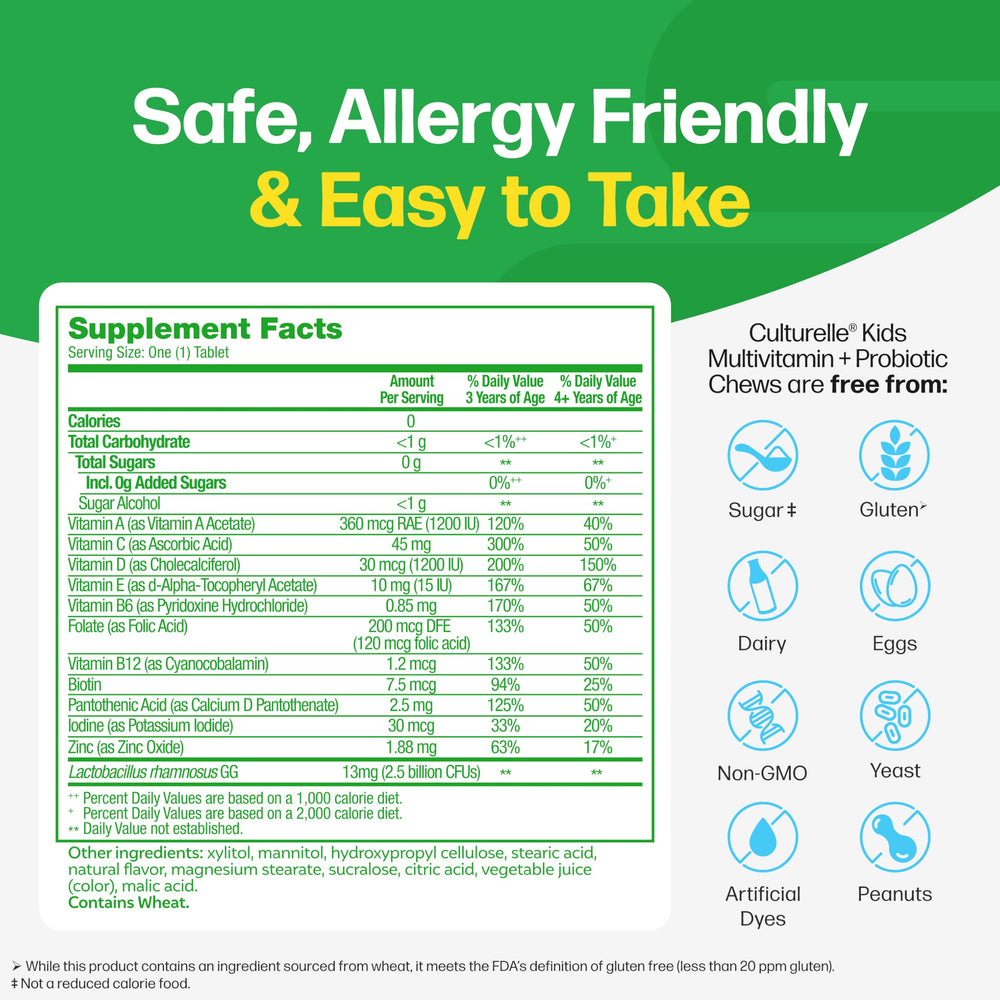 Close-up of Culturelle chewables with fruity flavor and kid-friendly texture.