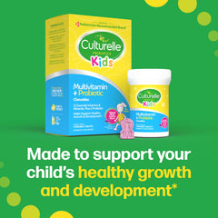 Packaging and label of Culturelle chewables emphasize clear dosing and ingredients.