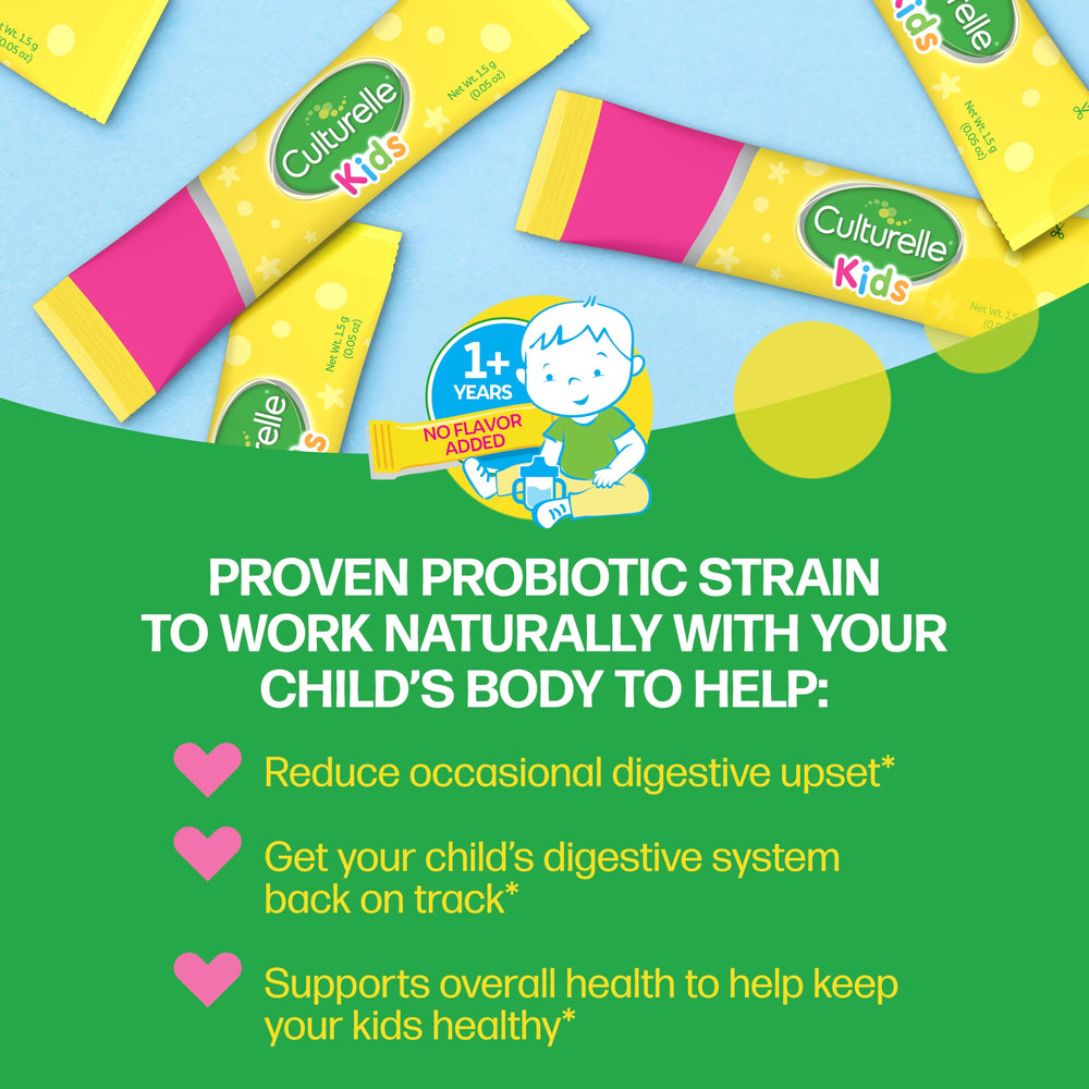 Culturelle probiotic packets added to applesauce for a quick routine and immune support.