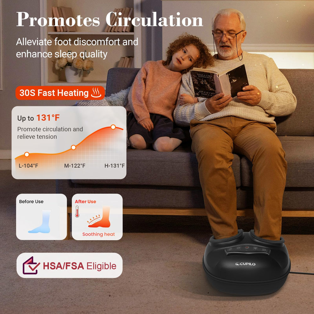 CuPiLo foot massager heat therapy provides gentle warmth for tired feet.