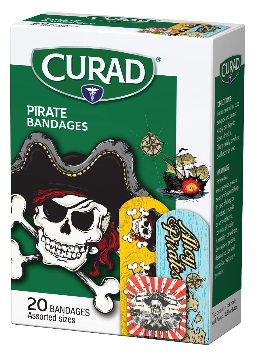 CURAD Kids Pirate Bandages offer strong adhesive hold during active play