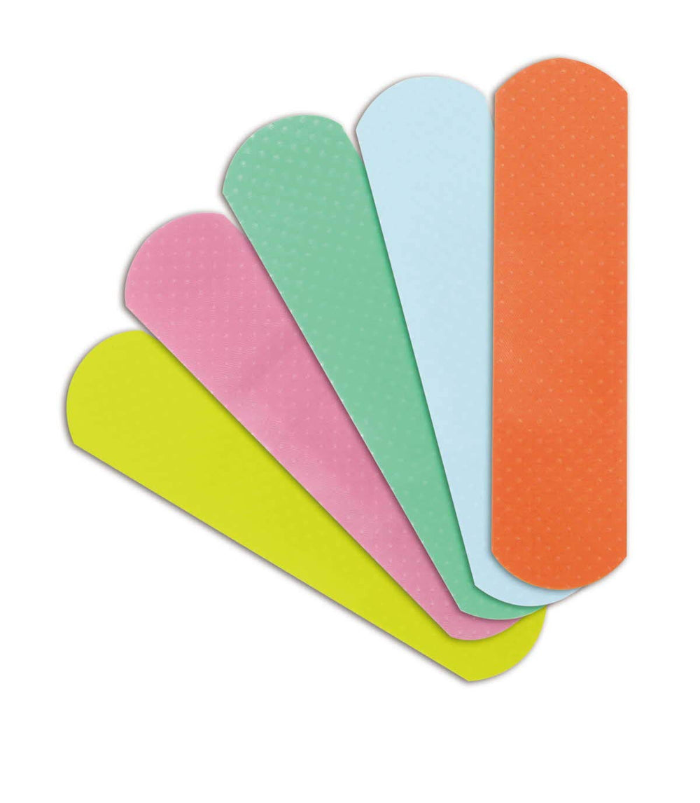 Curad Neon pink and yellow multicolor bandages in a pack for everyday care