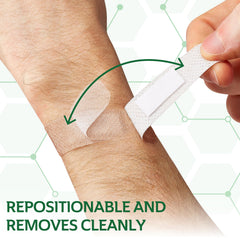 CURAD Truly Ouchless bandages showing a 4-sided seal protecting from dirt.