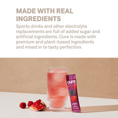 Cure Hydration 28-servings jar sits on kitchen counter.