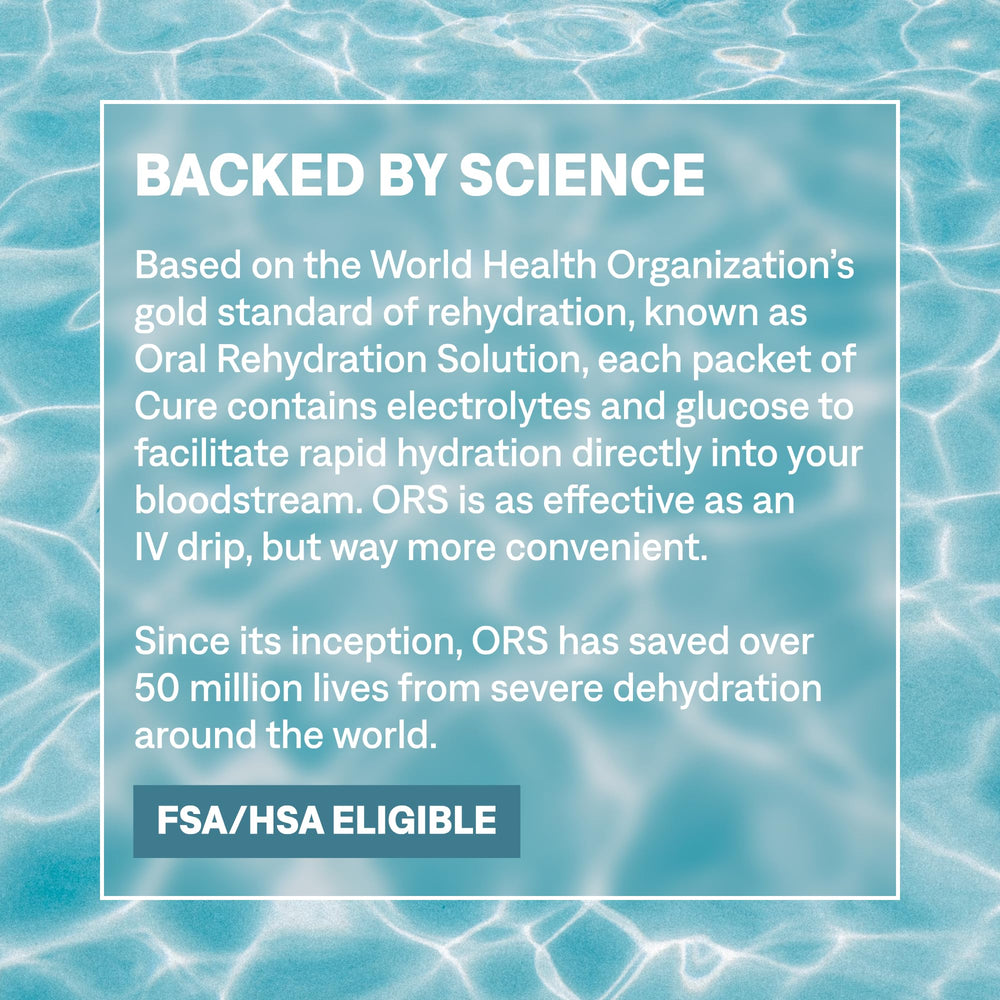 Cure Hydration FSA/HSA eligible packaging for easy reimbursement