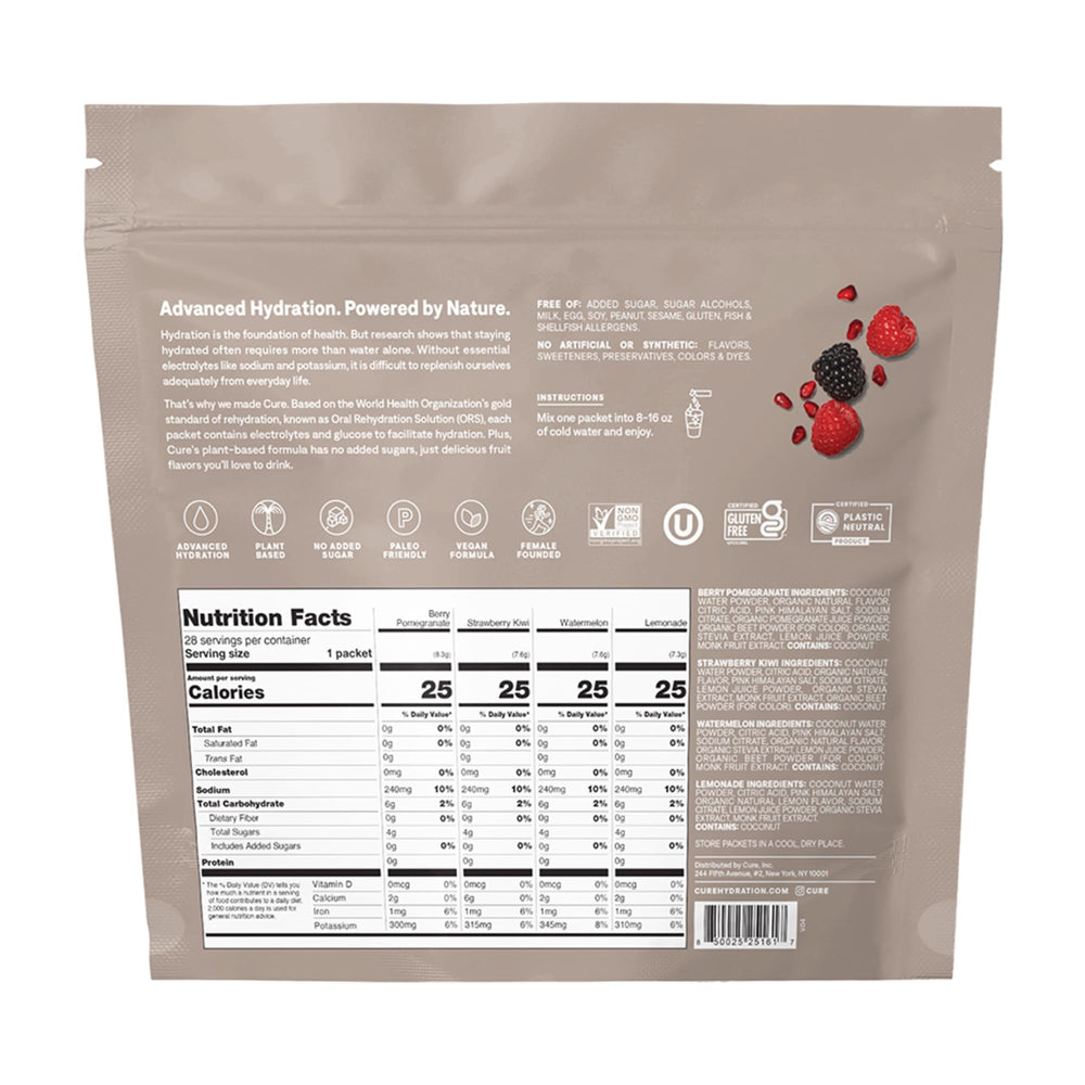 Cure Hydration packet poured into water for a quick electrolyte boost