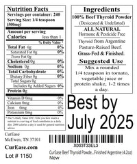CurEase grass-fed thyroid powder pouch highlights ethical sourcing and nutrient-dense nutrition.